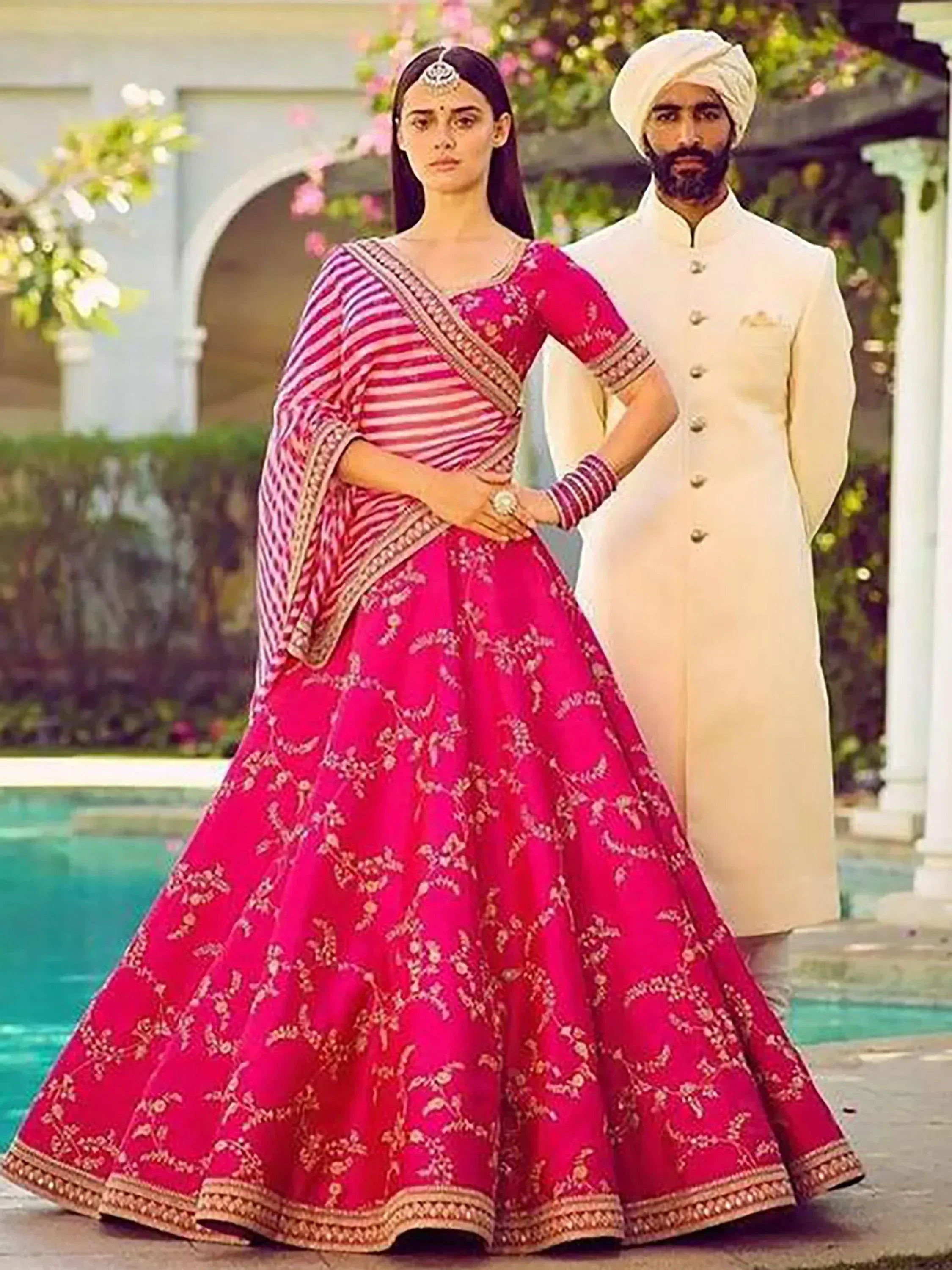 Tulsi Art Pink Embroidery Mulberry Silk Wedding Lehenga Choli - Dista