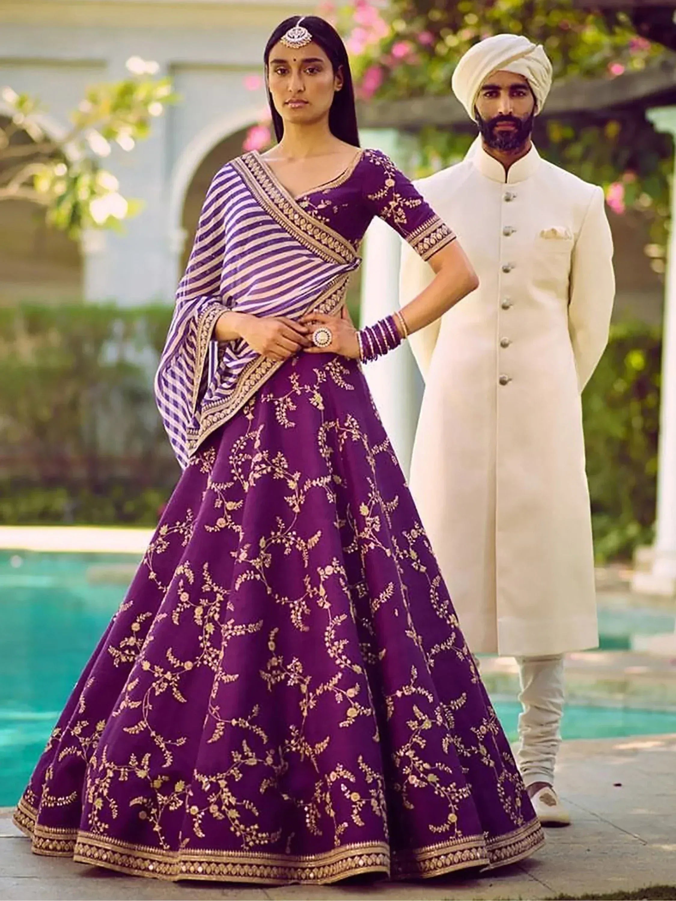 Tulsi Art Purple Embroidery Mulberry Silk Wedding Lehenga Choli - Dista