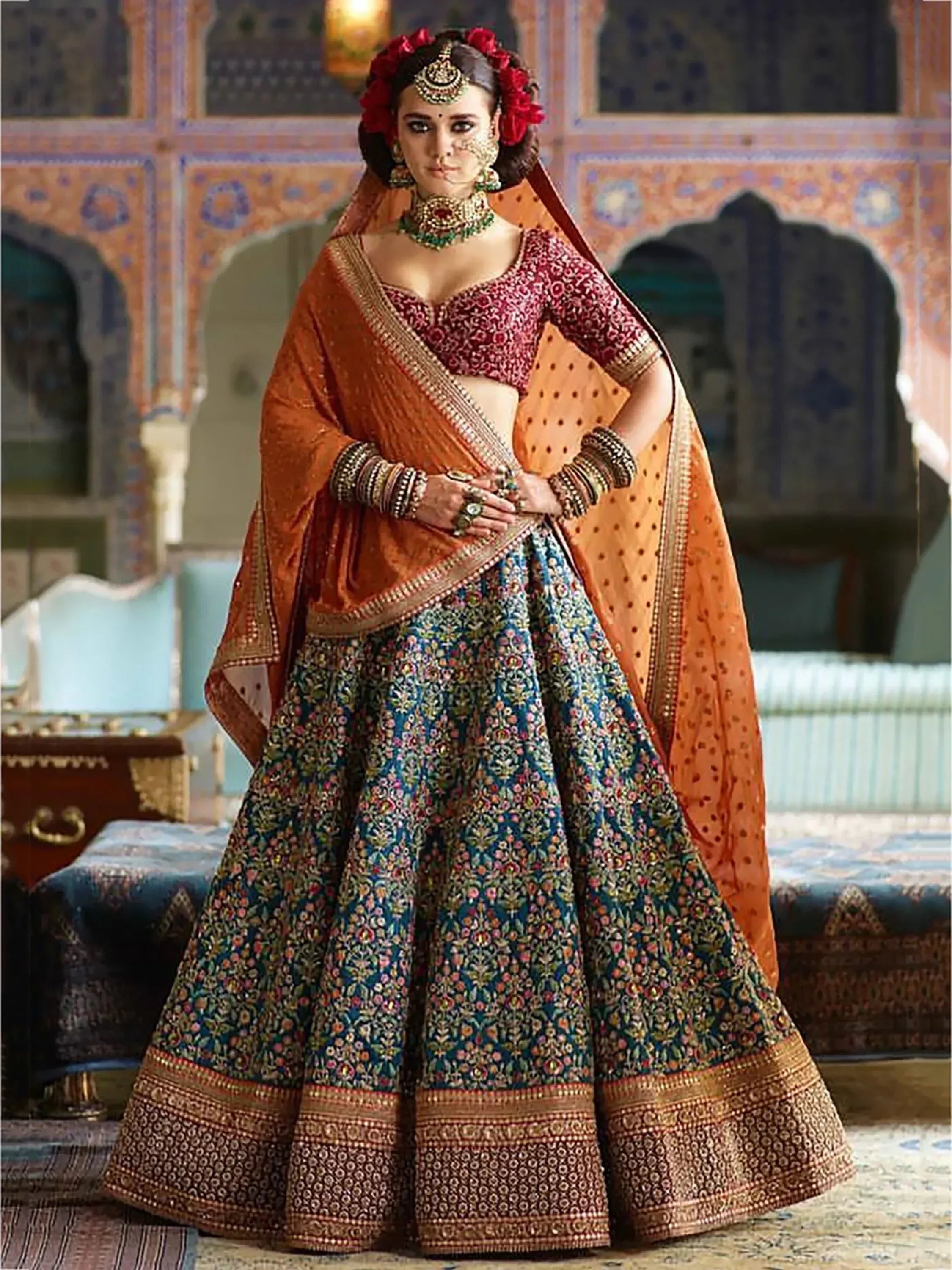 Tulsi Art Blue Heavy Embroidered Silk Wedding Lehenga Choli - Dista