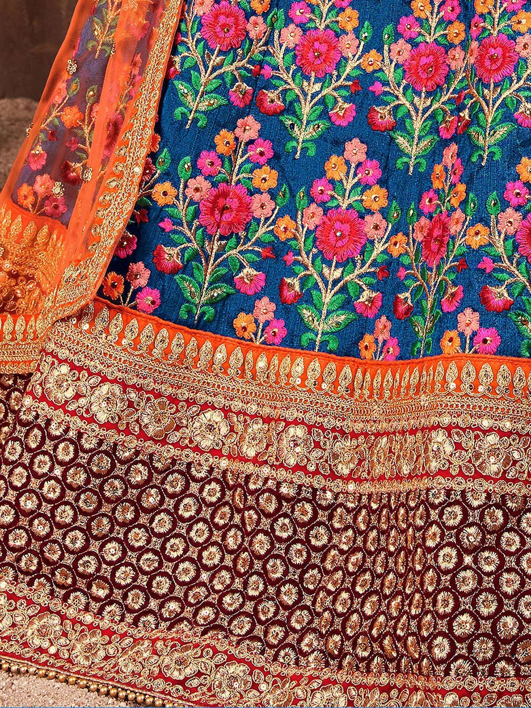 Tulsi Art Blue Heavy Embroidered Silk Wedding Lehenga Choli