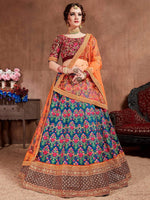 Thumbnail for Tulsi Art Blue Heavy Embroidered Silk Wedding Lehenga Choli