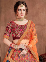 Thumbnail for Tulsi Art Blue Heavy Embroidered Silk Wedding Lehenga Choli