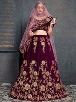 Thumbnail for Tulsi Art Purple Embroidered Velvet Wedding Lehenga Choli