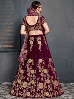 Thumbnail for Tulsi Art Purple Embroidered Velvet Wedding Lehenga Choli