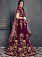 Thumbnail for Tulsi Art Purple Embroidered Velvet Wedding Lehenga Choli