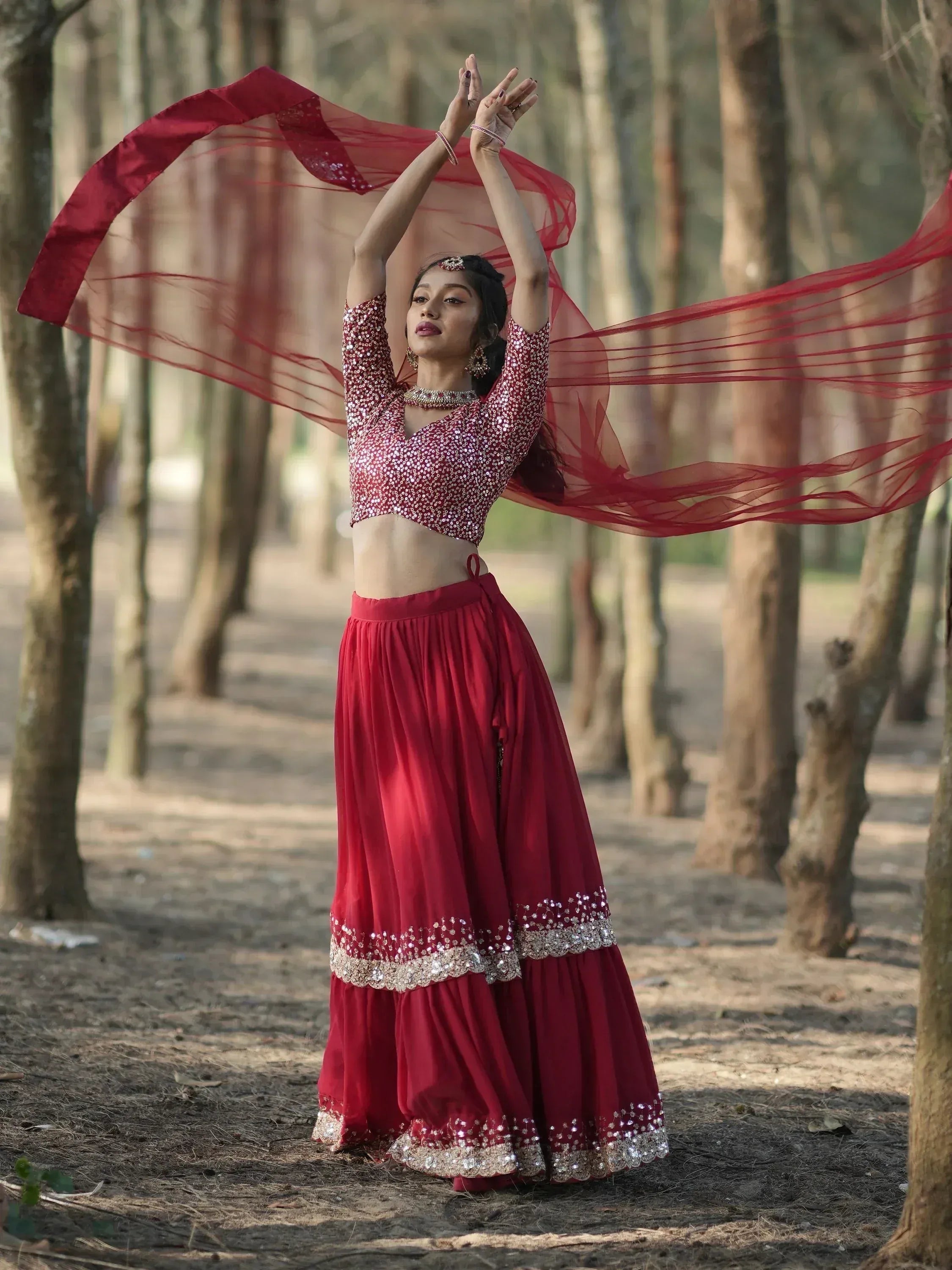 Tulsi Art Incredible Red Sequins Georgette Designer Lehenga Choli With Dupatta - Dista