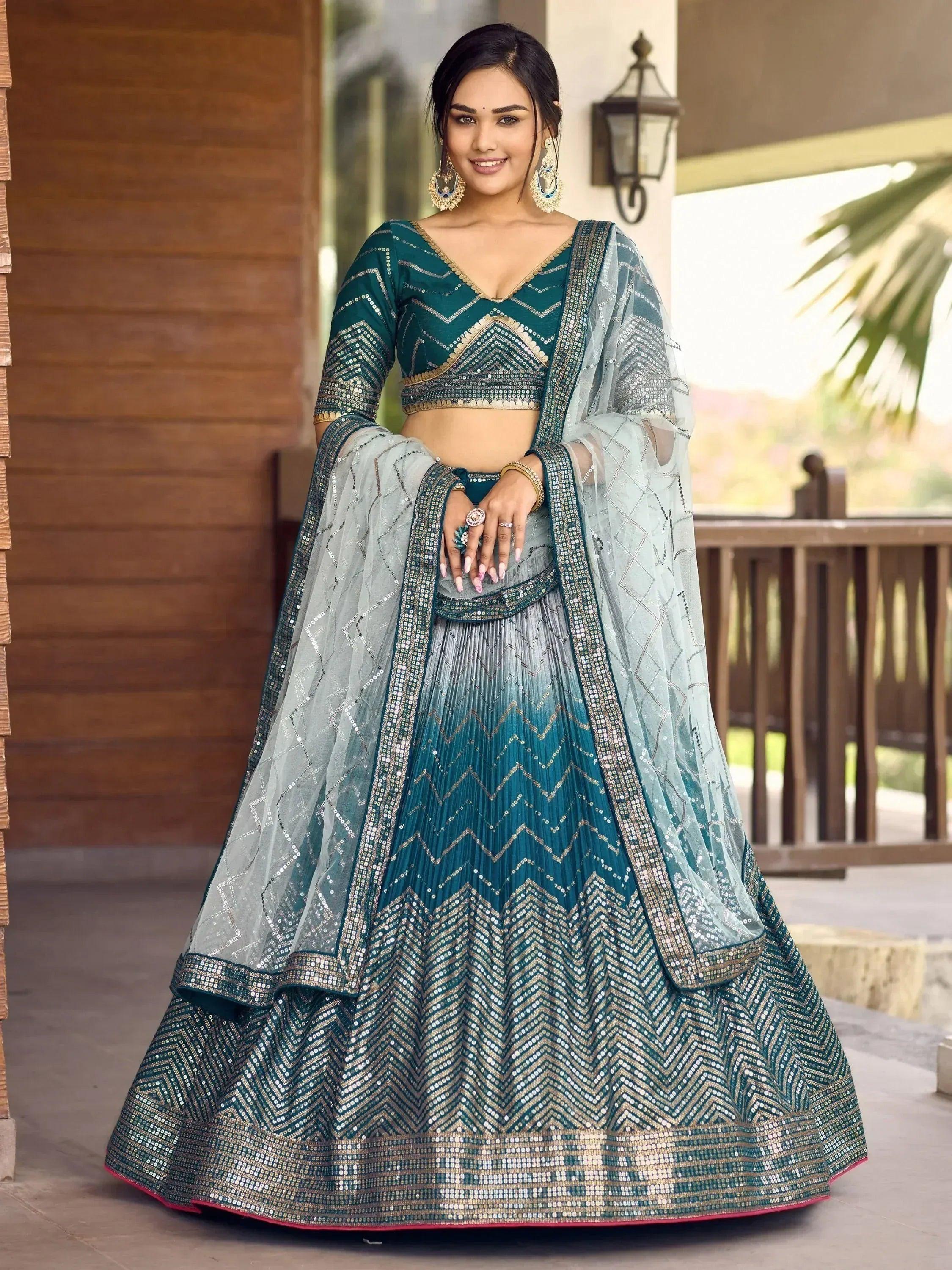 Tulsi Art Wonderful Blue Sequins Chinon Function Wear Lehenga Choli