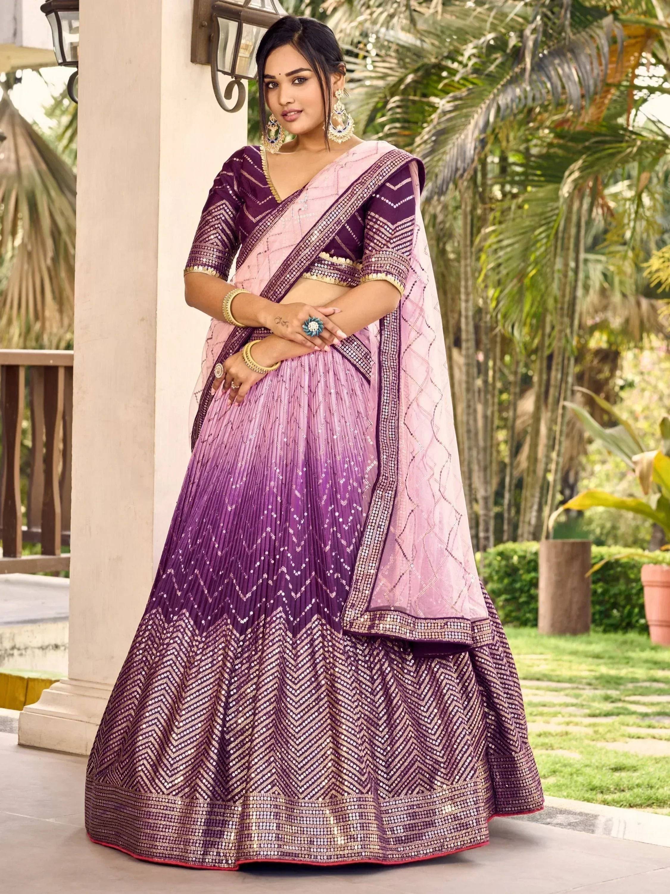 Tulsi Art Amazing Purple Sequins Chinon Function Wear Lehenga Choli - Dista
