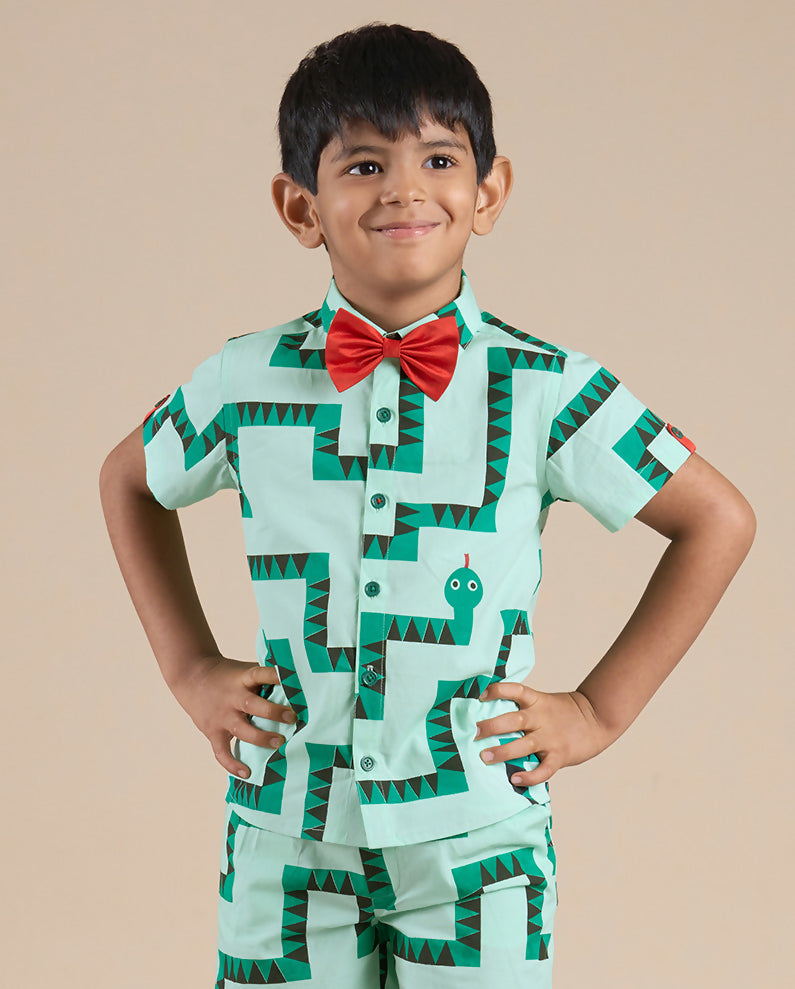 Snakes and Ladders Boys Green Table Print Shirt from Siblings Collection - Distacart