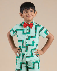 Thumbnail for Snakes and Ladders Boys Green Table Print Shirt from Siblings Collection - Distacart
