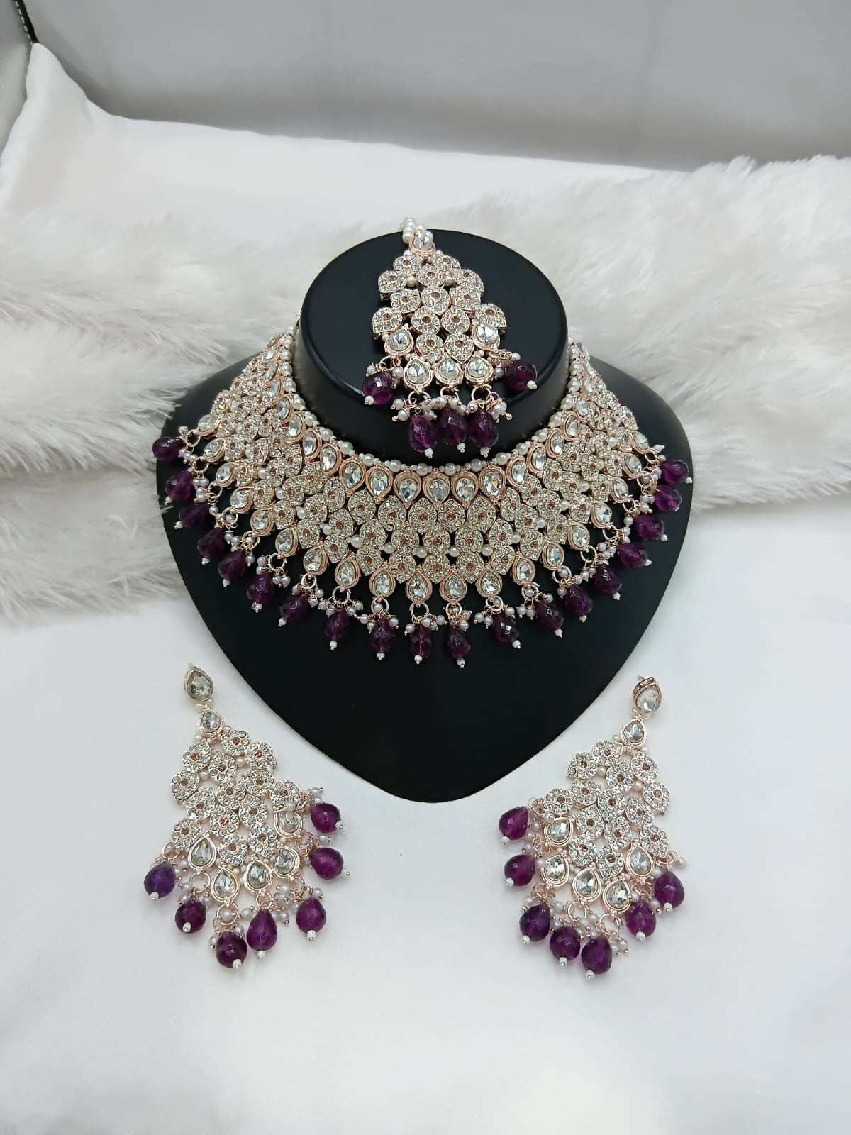 Joban Fashion Women Purple Stone Work Necklace Set
