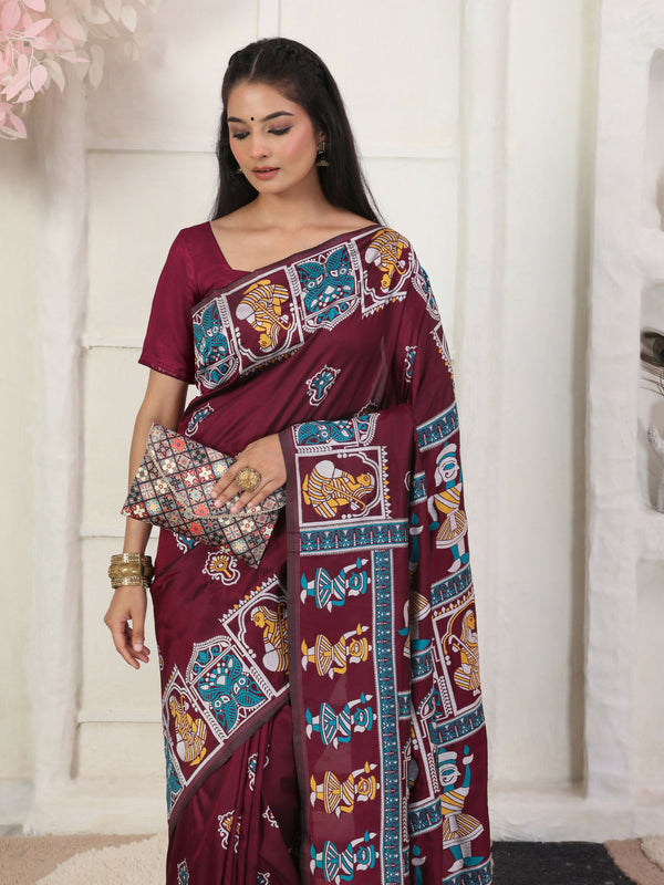 Astita Silk Blend Wine Saree