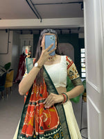 Thumbnail for Vastranavya Ethnic Wardrobe with Our Stunning Patola Printed and Foil Work Tussar Silk Lehenga with Unstitched Choli - Off White - Distacart