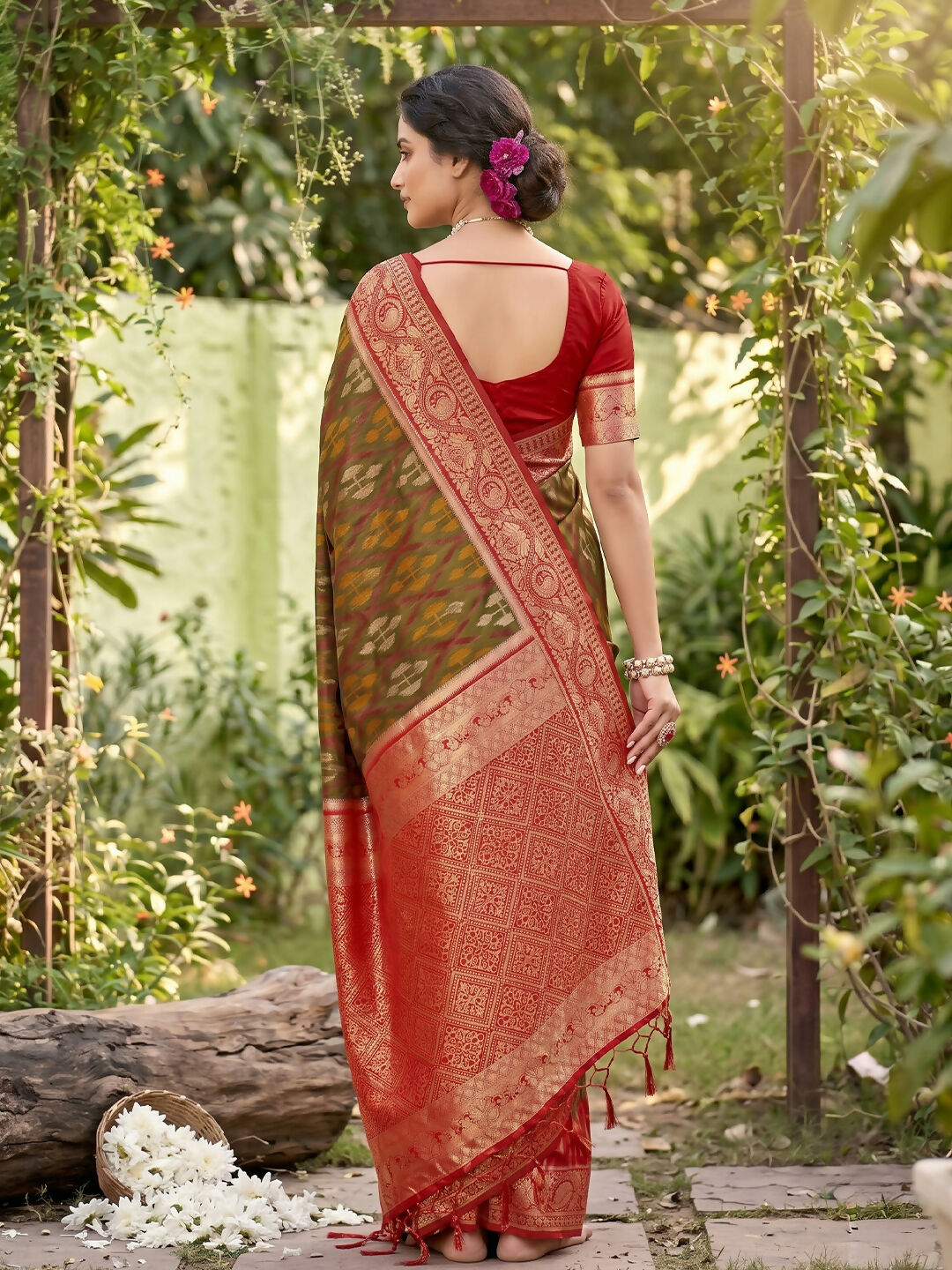 Shree Shyam Fashion Mehndi Soft Silk Saree - Dista