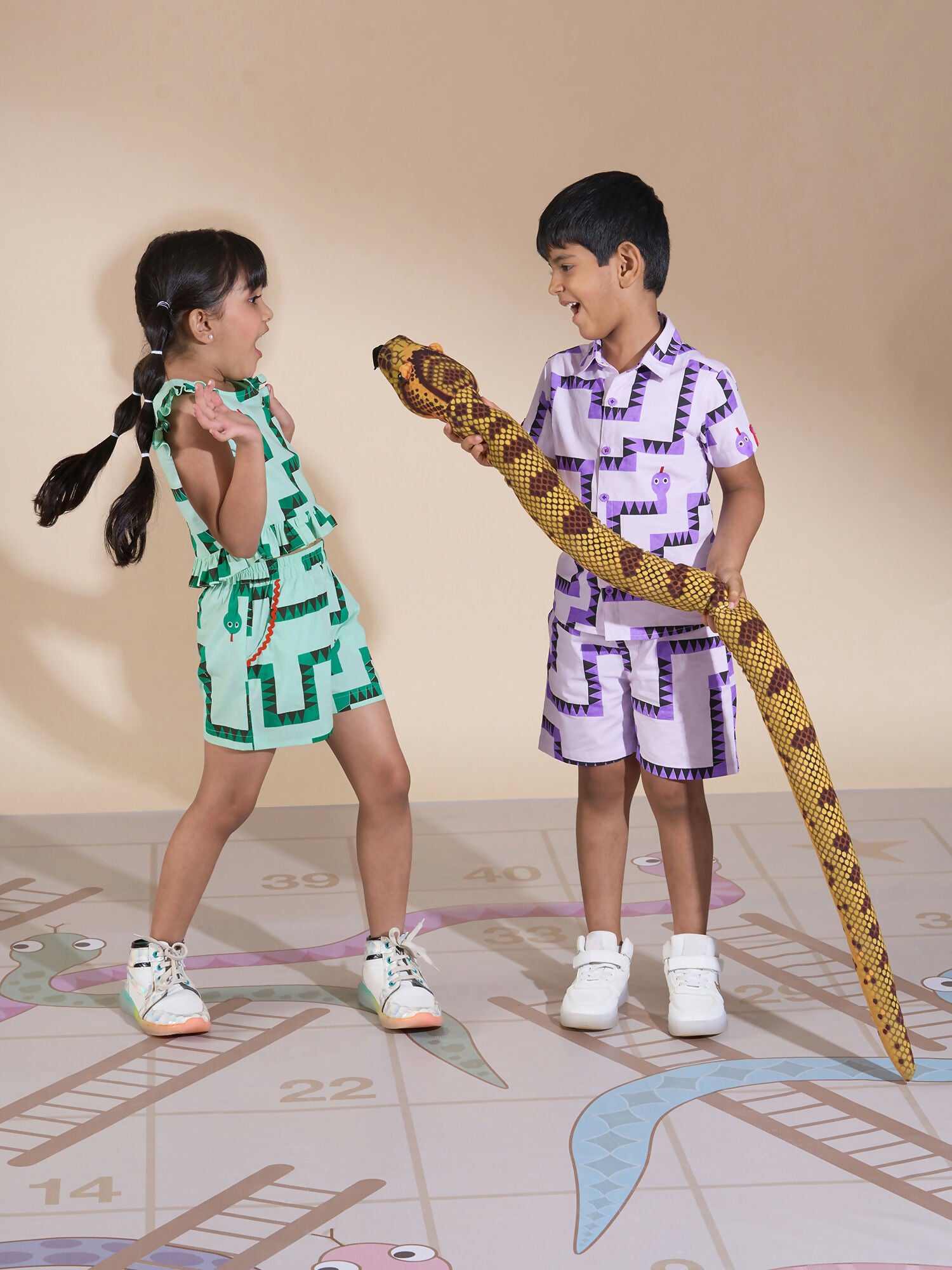 Snakes and Ladders Girls Green Table Print Top and Shorts Sets from Siblings Collection - Distacart