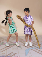 Thumbnail for Snakes and Ladders Girls Green Table Print Top and Shorts Sets from Siblings Collection - Distacart
