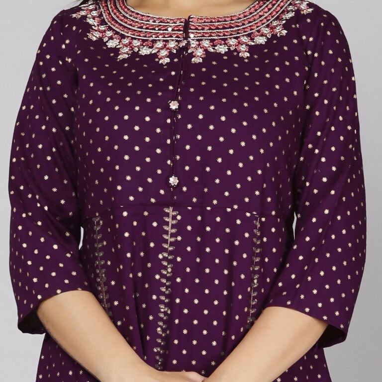 Alvano Women' Stylish Anarkali Kurta with Pant and Dupatta for Women and Girls Rayon (Wine) - Distacart