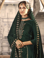 Thumbnail for Jyoti Fashion Women's Green Velvet Floral Resham Thread with Jari work Kurta with Trouser & Dupatta - Distacart