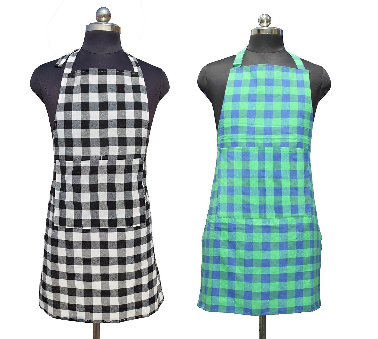 Glun Waterproof Unisex Kitchen Checkered Design Apron-Multicolour (Pack Of 2) - Dista
