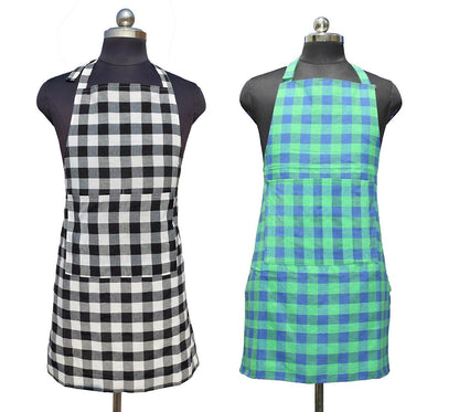 Glun Waterproof Unisex Kitchen Checkered Design Apron-Multicolour (Pack Of 2) - Dista