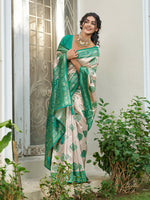 Thumbnail for Shree Shyam Fashion Cream With Sea Green Silk Blend Saree - Distacart
