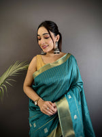 Thumbnail for Joban Fashion Sea Green Bhagalpuri Cotton Silk Stripes/Box Saree