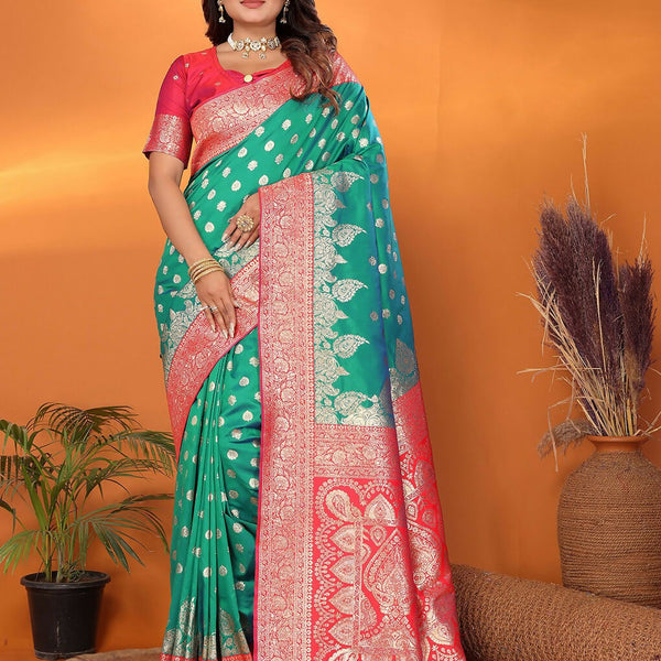 Joban Fashion Banarasi Light Green Woven Soft Silk Saree