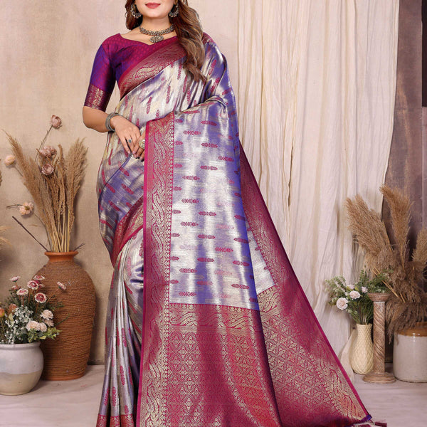 Aastha Fashion Purple Tissue Silk Paithani Woven Saree - Distacart