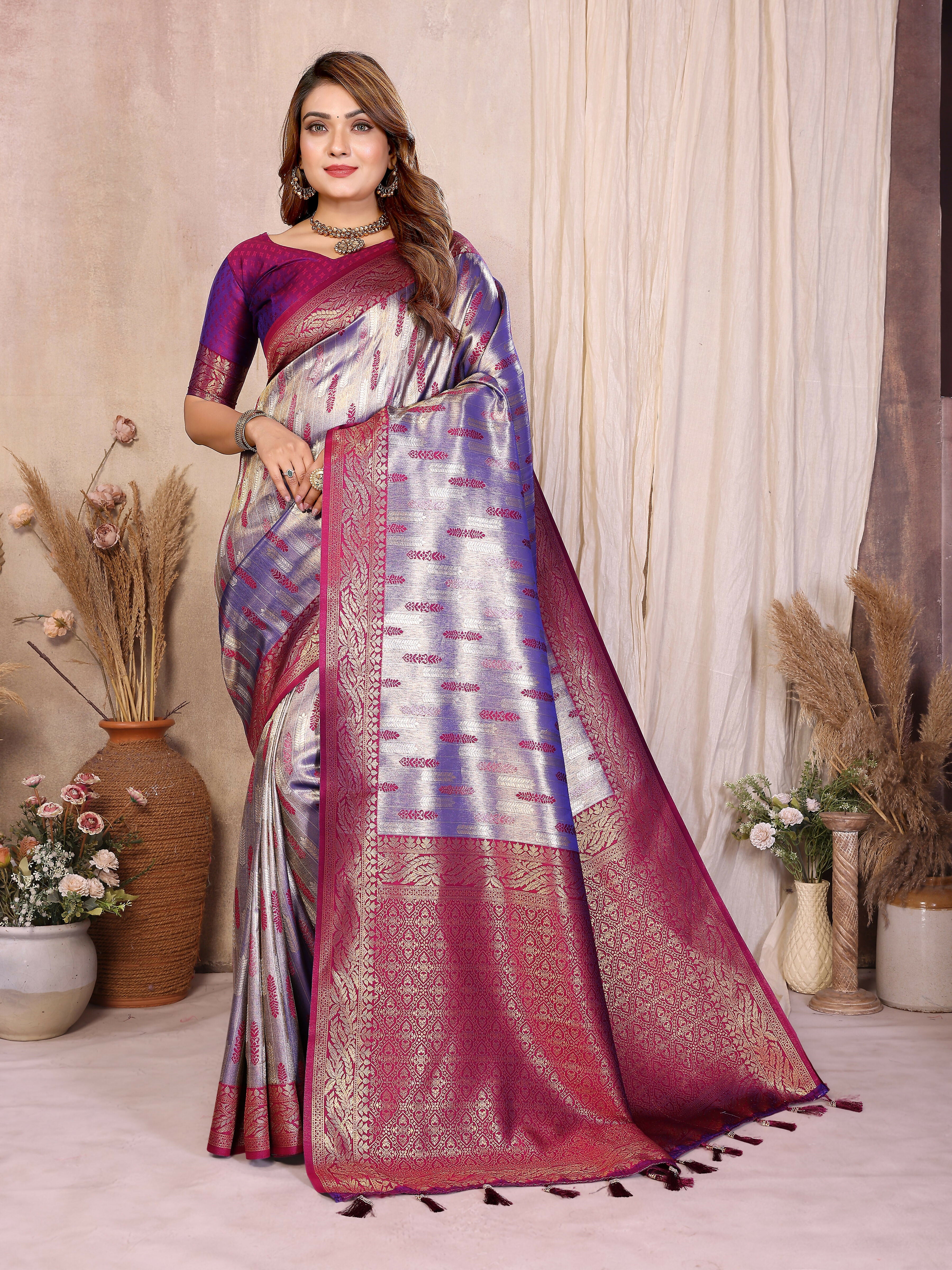 Aastha Fashion Purple Tissue Silk Paithani Woven Saree - Distacart