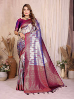 Thumbnail for Aastha Fashion Purple Tissue Silk Paithani Woven Saree - Distacart