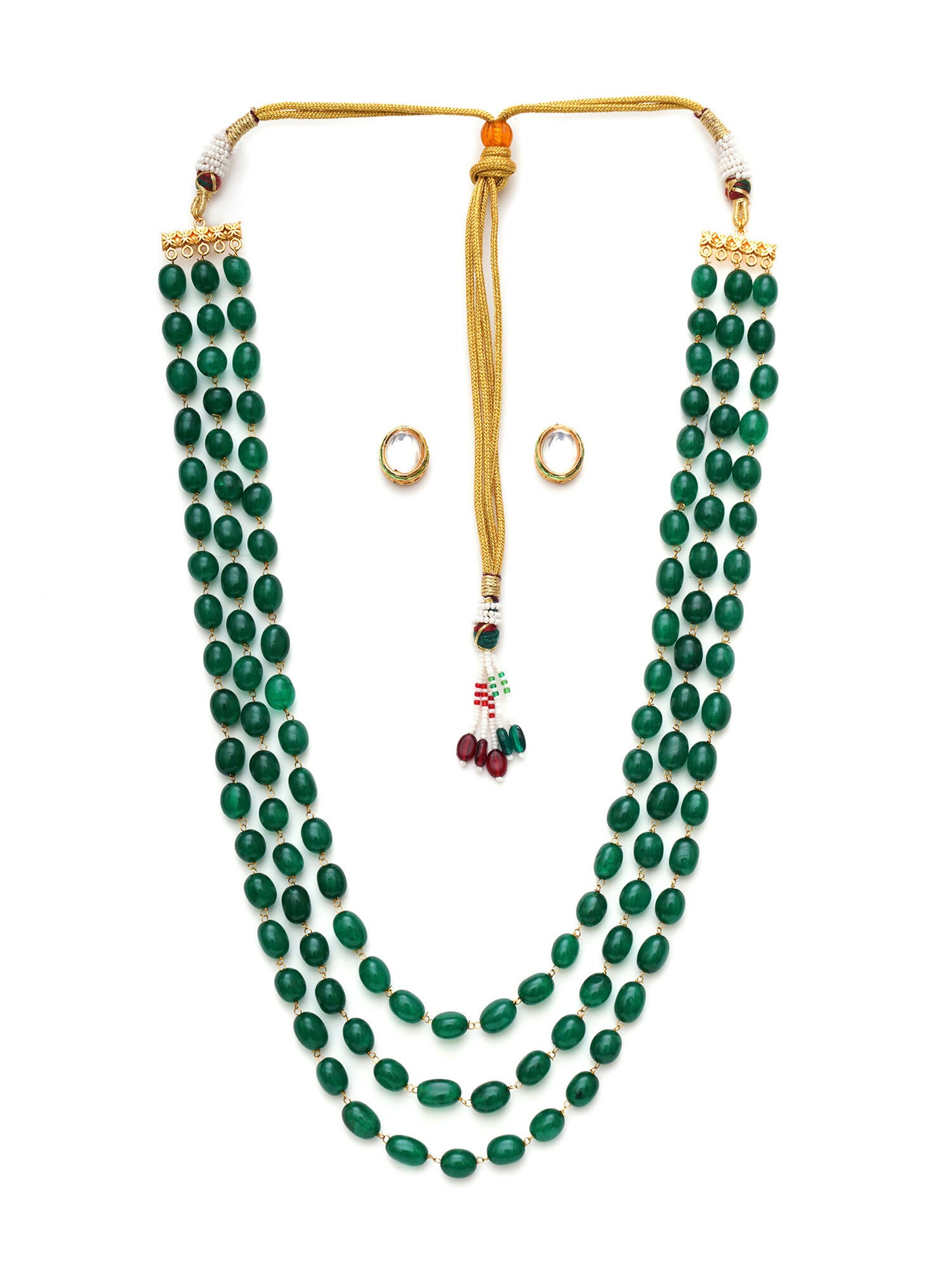 Long Layered Green Neckpiece wtih Kundan Studs Jewellery Set (Green) - Ruby Raang - Distacart