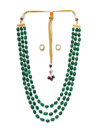 Long Layered Green Neckpiece wtih Kundan Studs Jewellery Set (Green) - Ruby Raang - Distacart