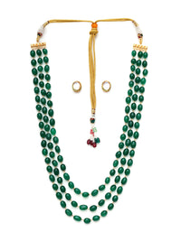 Thumbnail for Long Layered Green Neckpiece wtih Kundan Studs Jewellery Set (Green) - Ruby Raang - Distacart