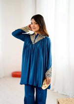 Thumbnail for Teeya Creation Blue Heavy Chinnon Silk Embroidery Work Plazo pair