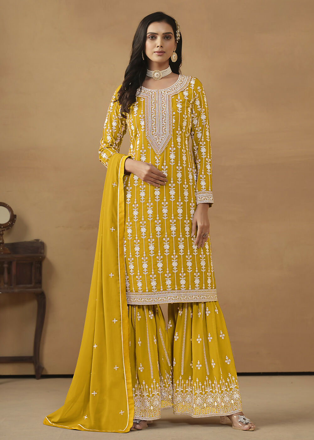 Radiant Yellow Embroidered Wedding Festive Gharara Suit - Emponline - Distacart