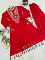 Thumbnail for The52 Women's Gorgeous Rayon Fabric Thread Work Straight Kurta Palazzo Set - Distacart