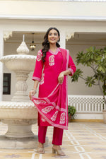 Thumbnail for The52 Women's Beautiful Rayon Fabric Printed Work Straight Kurta Pant and Dupatta Set - Distacart