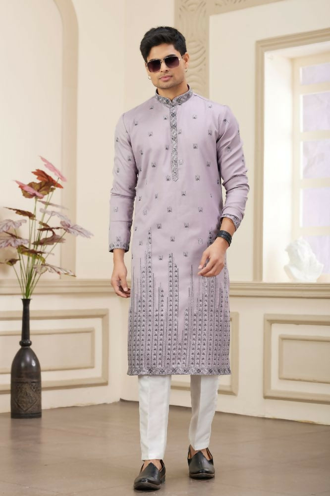 Raivat Ethnic Art Silk Thread Work Kurta Pajama In Purple Colour