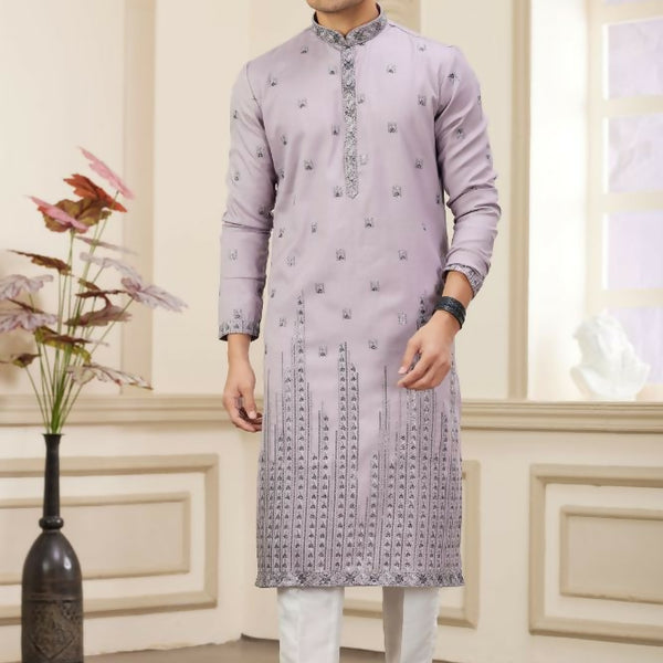 Raivat Ethnic Art Silk Thread Work Kurta Pajama In Purple Colour