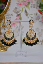 Thumbnail for Black Gold-Polished Beautifully Enamelled Stylish Kundan & Pearl Dangle Women Earrings|Meenakari Chandbali Traditional Ethnic Wear Earrings By House of Ree - Distacart