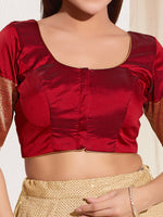 Thumbnail for Joban Fashion Maroon Taffeta Silk Padded Blouse With Round Neck Elbow Sleeves - Distacart