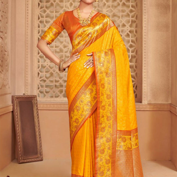 Astita Silk Blend Yellow Saree