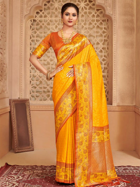 Astita Silk Blend Yellow Saree
