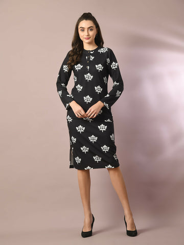 Myshka Women's Black Printed Knee Length Party Embellished Skirts - Distacart