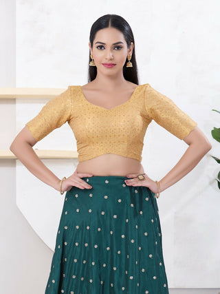 Joban Fashion Gold Tissue Elbow Sleeveless Back Open Blouse