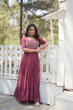 Thumbnail for Aastha Fashion Women's Dusty Rose Faux Georgette Sequins Multithreaded Embroidered Gown - Distacart