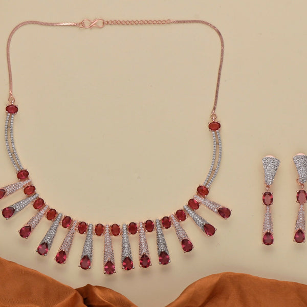 Joban Fashion Women Brass Golden White Ruby Ad Necklace Set - Distacart