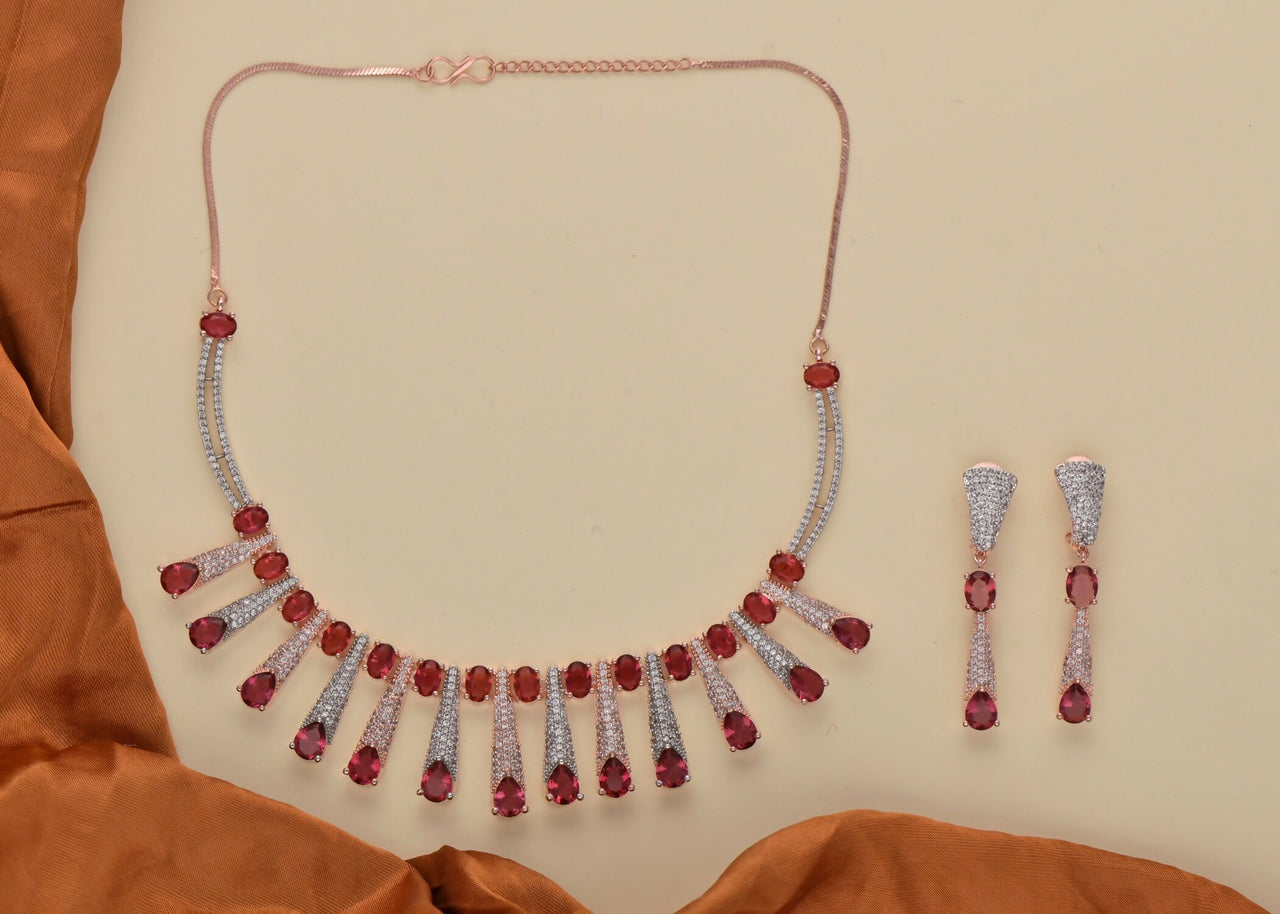 Joban Fashion Women Brass Golden White Ruby Ad Necklace Set - Distacart