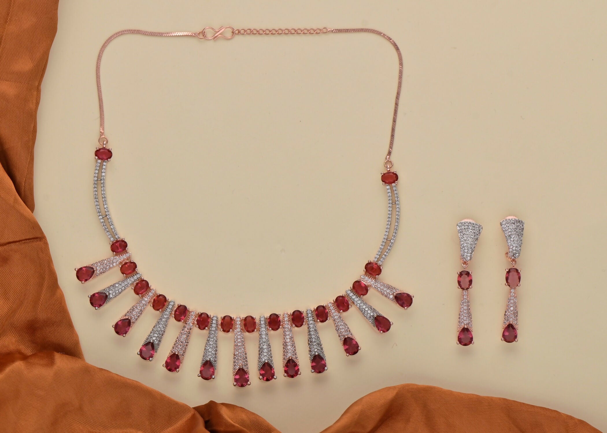 Joban Fashion Women Brass Golden White Ruby Ad Necklace Set - Distacart