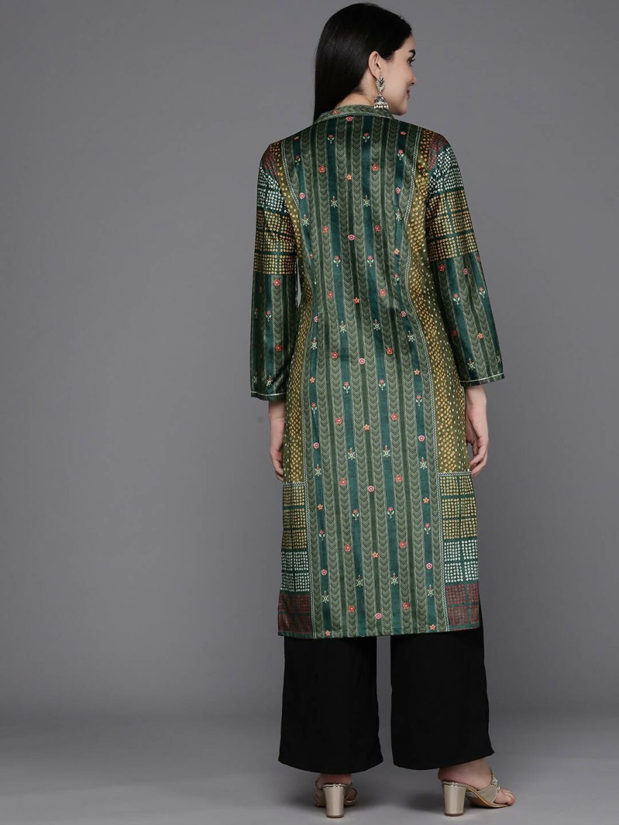 Ahalyaa Women Printed Gotta Patti Velvet Kurta - Green Color - Distacart